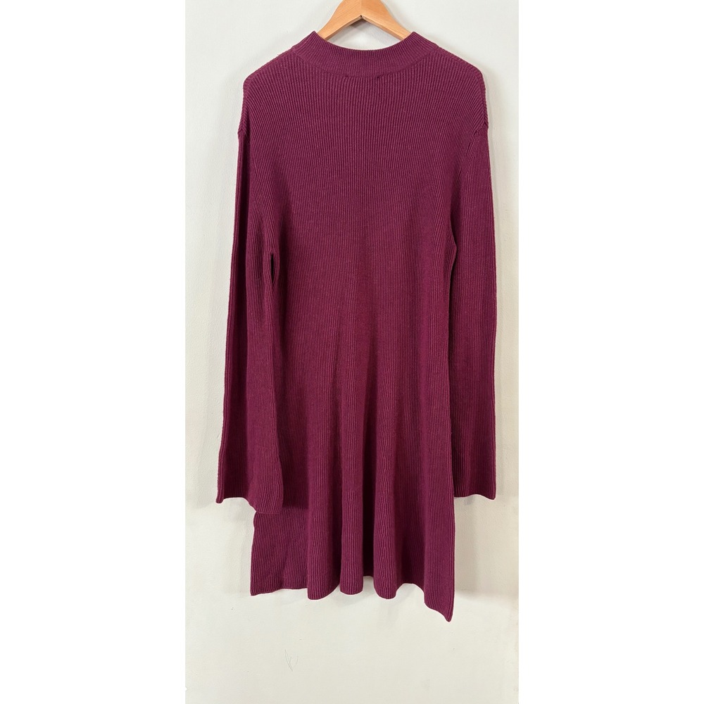 Nanushka Medium Berry Maroon Bell Sleeve Wool Cashmere Blend Knit Mini Dress Rib - Picture 3 of 8